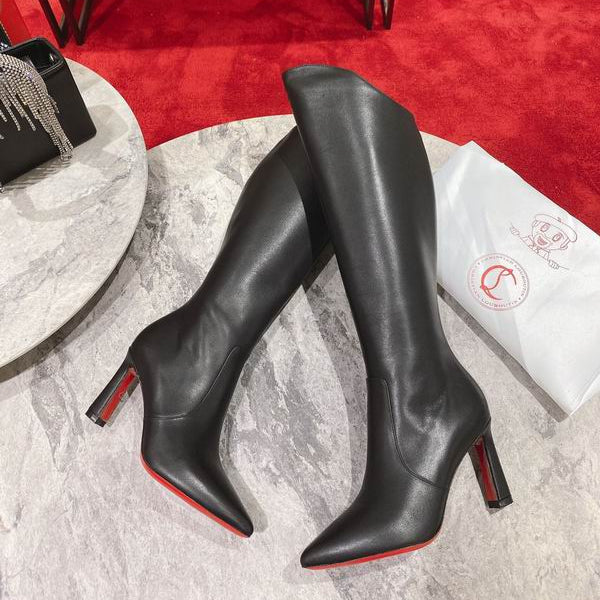 Women’s Black Leather Knee-High Boots - draft